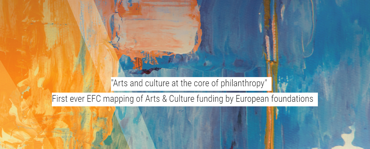 Image of abstract painting with text presenting European Foundation Centre's first study on arts and culture funding by European foundations.