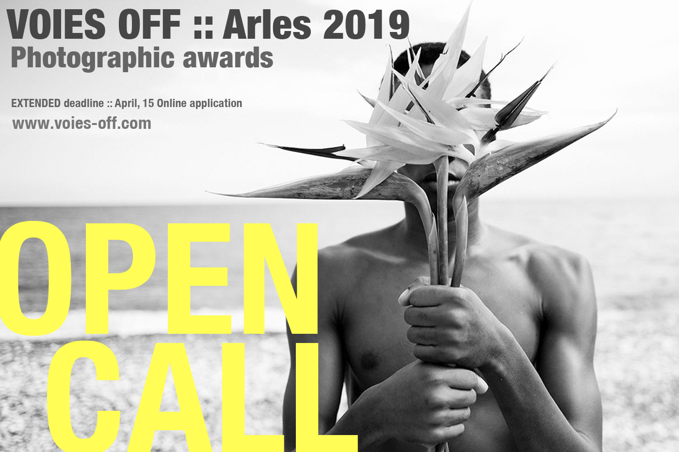 Banner for Open Call Voies Off 2019. black and white photo