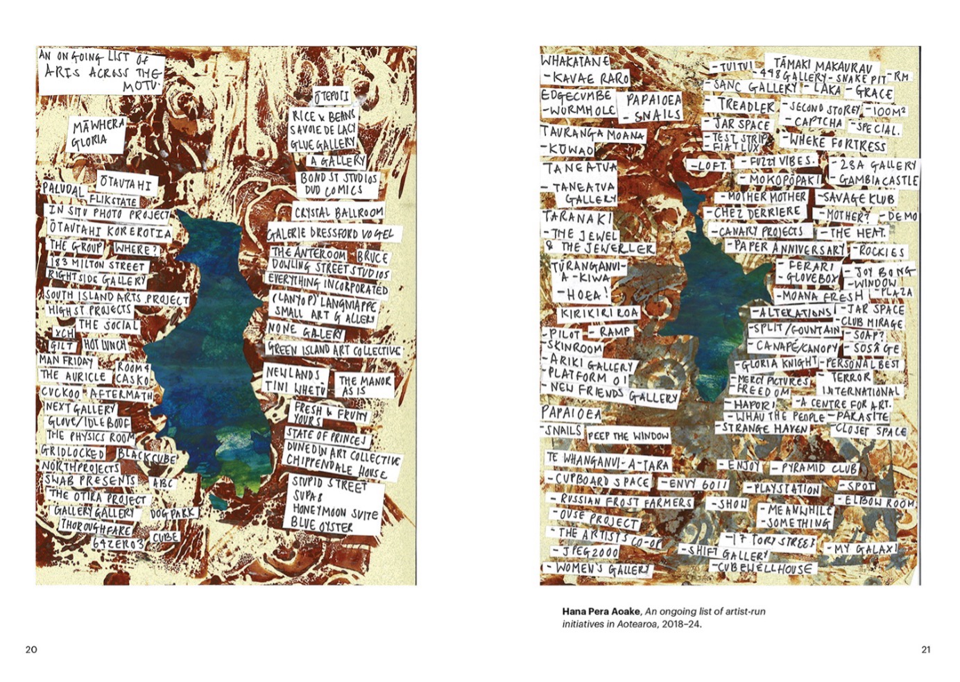 4.  An ongoing list of artist-run initiative in Aotearoa 2018-2024 - Hana Pera Aoake, extracted from Arts Makers Aotearoa Artist Handbook (available to view on AMA website) &copy; Hana Pera Aoake and Arts Makers Aotearoa 